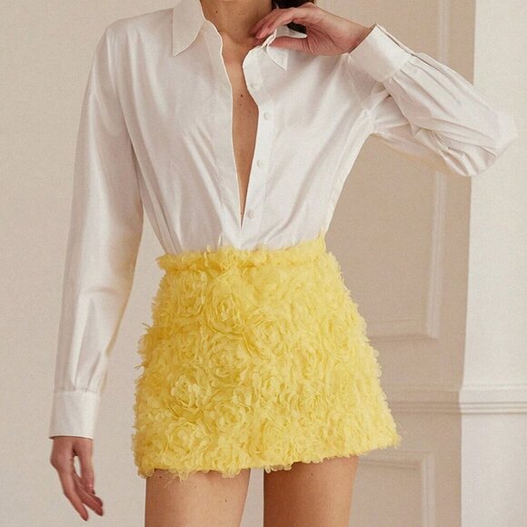 Yellow Casual Women's Romantic Palace Valentine Rose 3D Flower Skirt - Picture 5 of 6